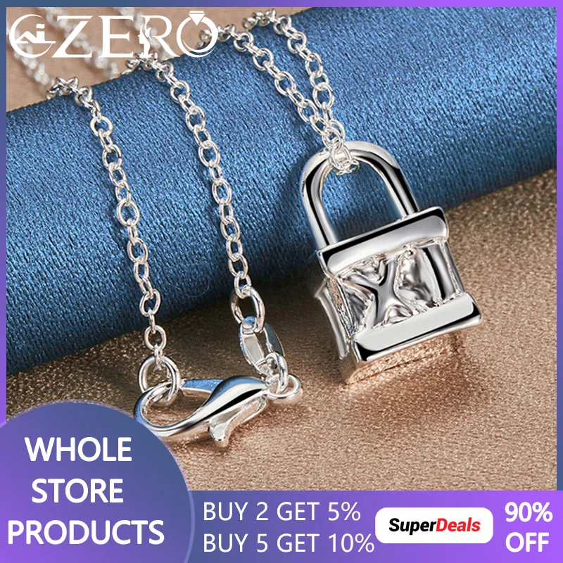 ALIZERO 925 Sterling Silver Roman Numerals Square Lock Pendant Necklace With 16-30 Inch Chain For Women Men Fashion Jewelry