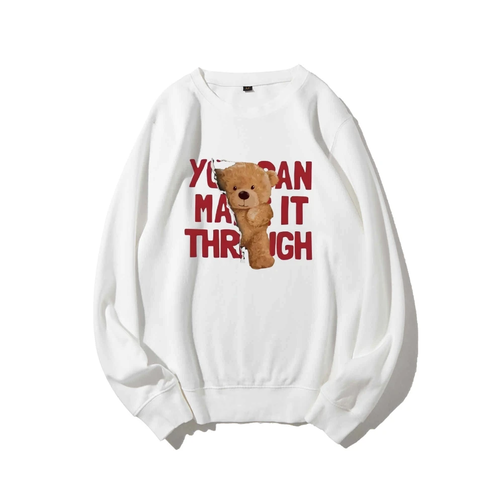 Graphic Hoodies Retro Vintage Sweatshirt Red Letters Plush Bear Y2K Casual Daily Wear Unisex Versatile Stylish Pullover Tops