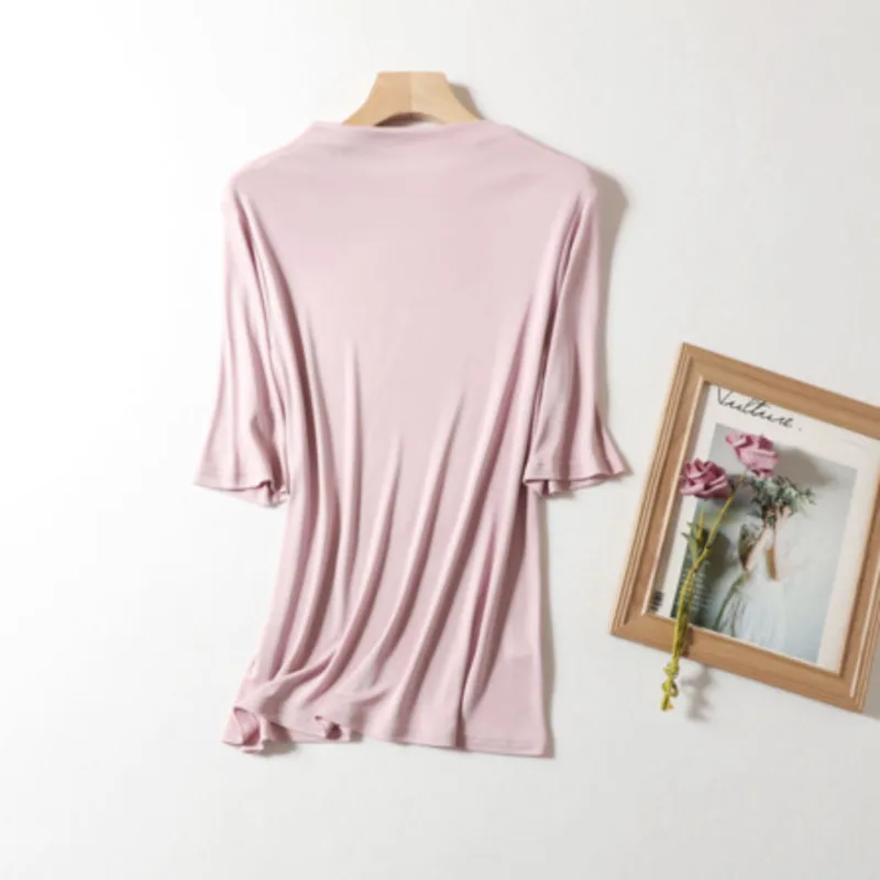 

2024 Summer New Silk Quarter Sleeves Cool, Comfortable, Breathable, Minimalist Fashion Women's Short sleeved Top T-shirt