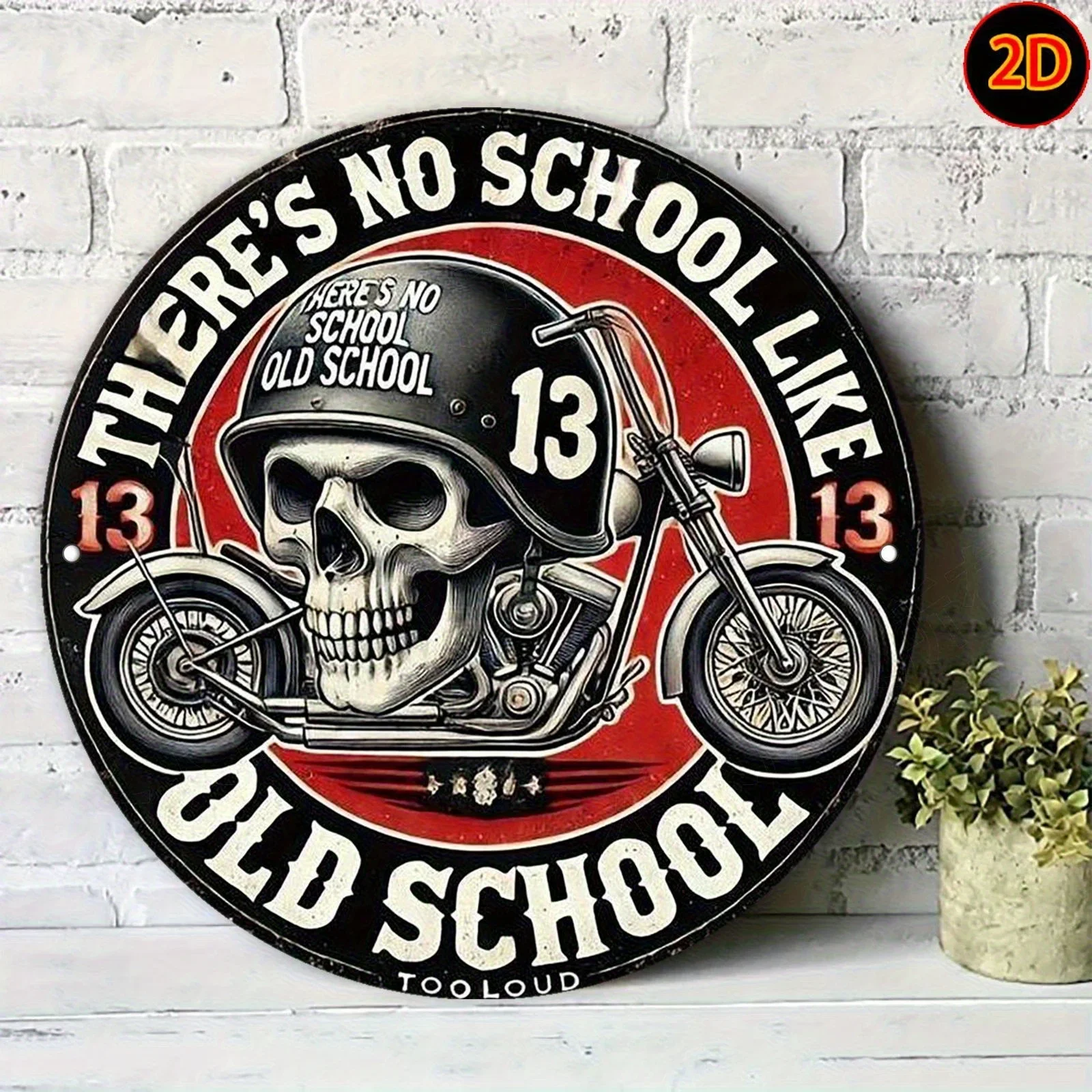 2D-gedrucktes rundes Holzschild im Retro-Stil, Retro-Totenkopf-Motorrad-Logo-Plakette