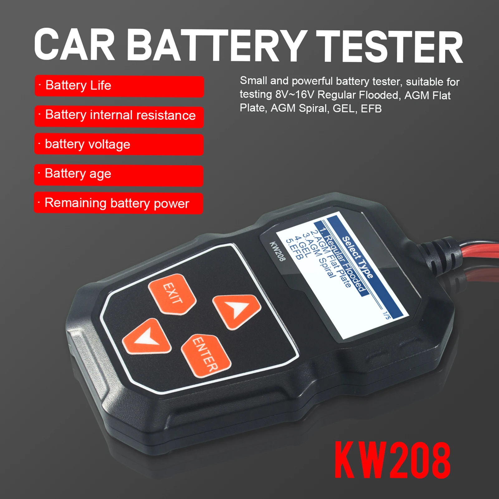 KONNWEI KW208 12V Car Battery Load Tester Professional Automotive Alternator Analyzer Waveform Voltage Test for Car/Motorcycle