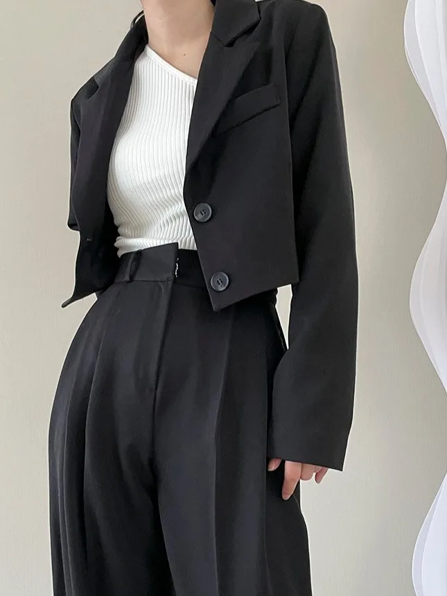 Faionable Losse Casual Pak Jaet vrouwen Wijde Pijpen Broek Set Koreaanse Sle Tweedelige Set Herfst Chic Button up Lange Sve