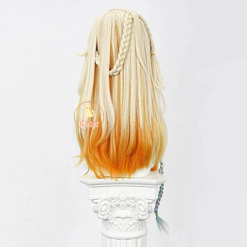 Parrucca cosplay iCoser Xilonen Genshin Impact Biondo chiaro Capelli arancioni Rosa Blu Treccia Natlan Festa di Halloween per donne Ragazze Puntelli