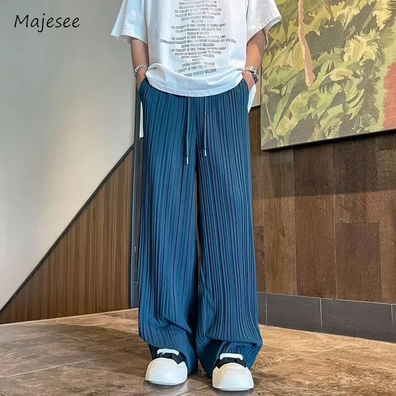 

Striped Pants Men Solid Korean Fashion Simple Baggy Breathable Mopping Couples All-match High Street Ice Silk Trousers Cozy Ins