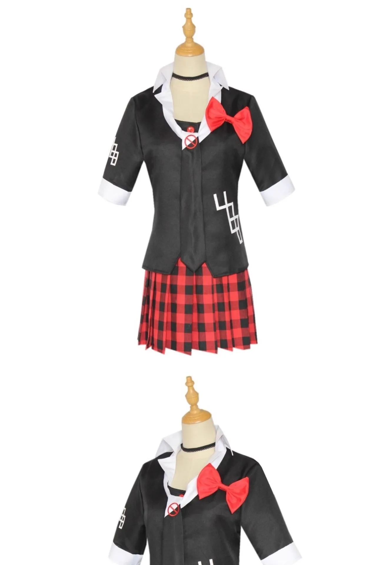 Anime-Spiel Danganronpa, Cosplay-Kostüm, Enoshima Junko Uniform, Café-Arbeitskleidung, kurzer Rock, Monokuma-Kopfbedeckung – Detail 4