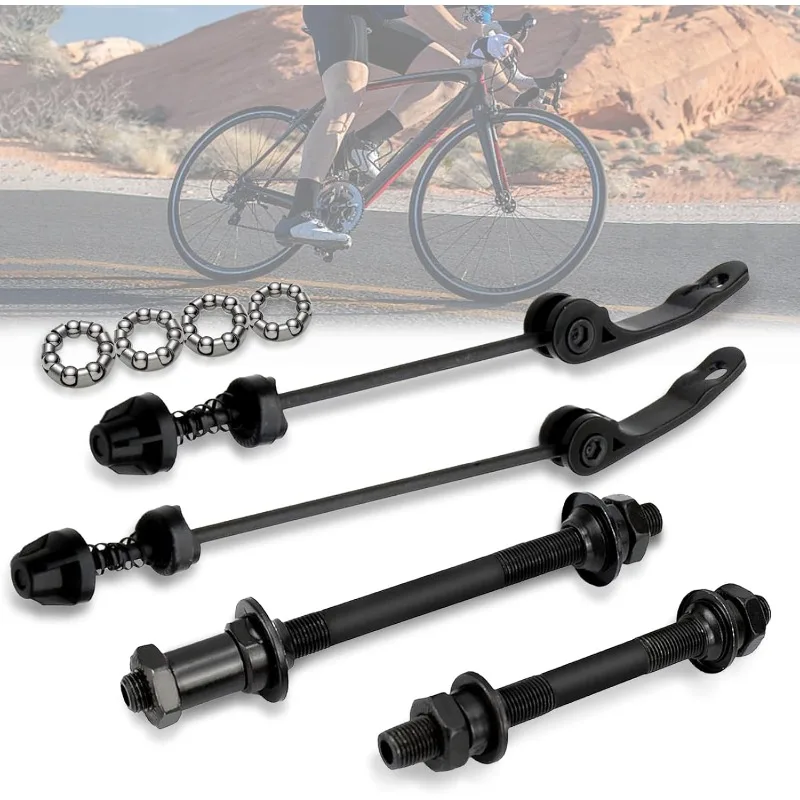 

Mountain Bike Quick Release Hub Set, Road Bike Quick Release Skewer with 25mm Wheel Hub Steel Ball, Front & Rear Axle Hollow Sha