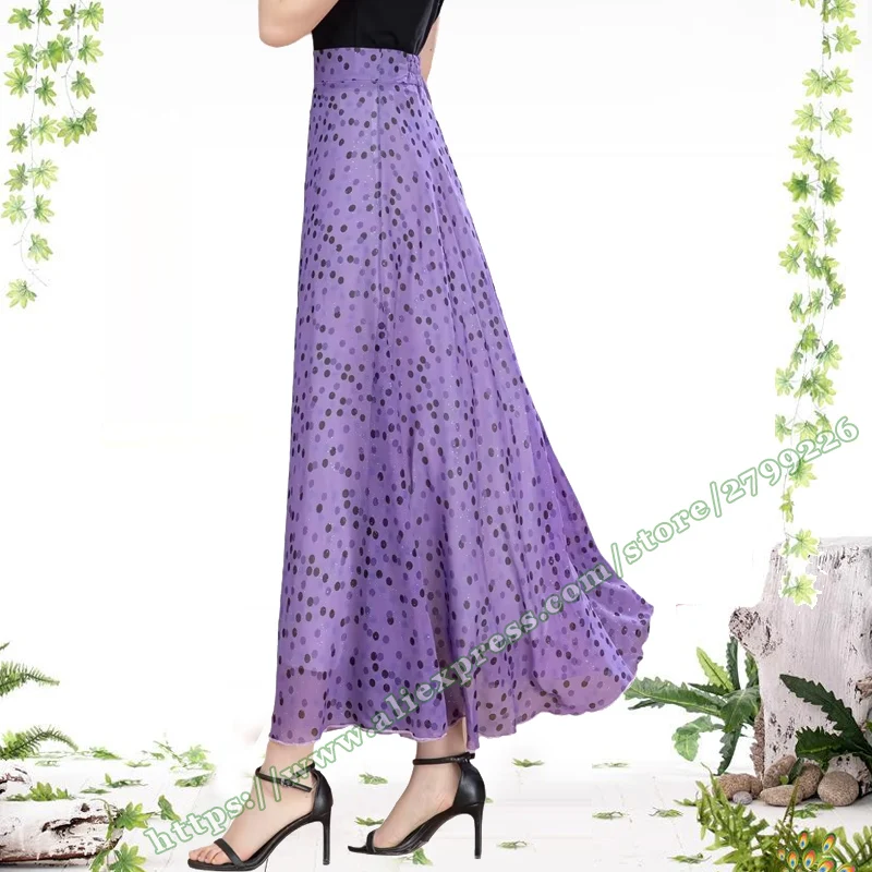 2026 Summer Purple polka dot Chiffon Large Size Chic and Elegant Woman Skirt Long Plus Size Maxi Skirts for women 4xl 5xl 6xl