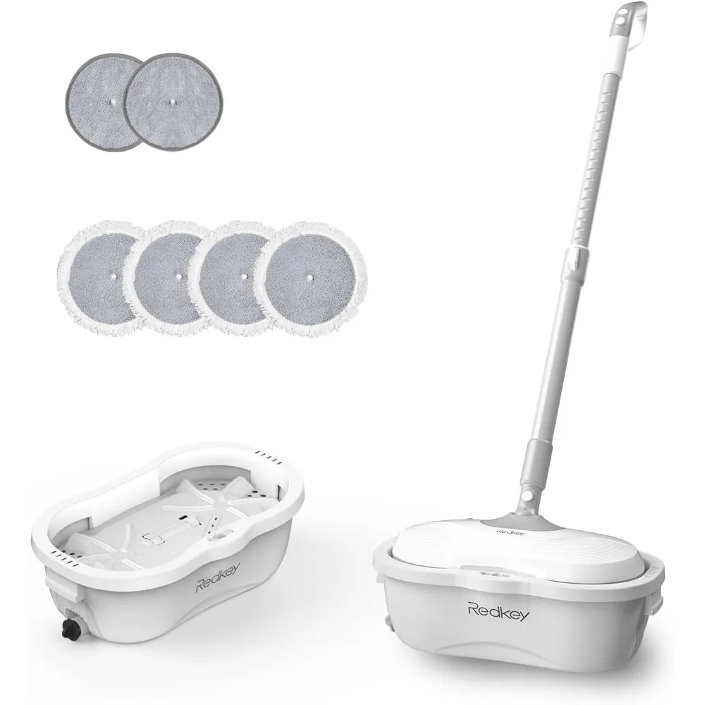 Electric Spin Mop with Bucket - Cordless Electric Mop with LED Headlight and Water Spray, Up to 60 mins Electric Floor Cleaner