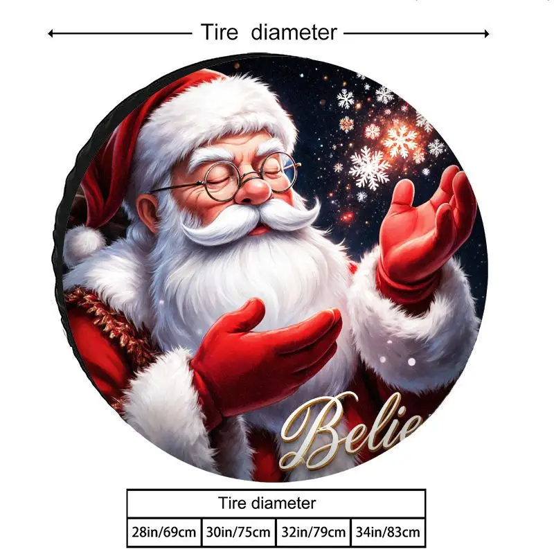 Believe In Miracles Santa Claus Snowflake Pattern Polyester Tire Cover, Dustproof And Sunproof, Car Holiday Decoration Spare T