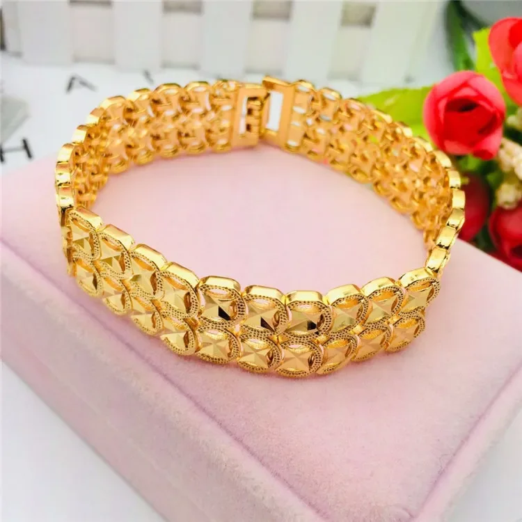 Fine jewelry AU9999 gold double row pattern bracelet atmospheric fashion men's 24K pure gold fashion wrist chain