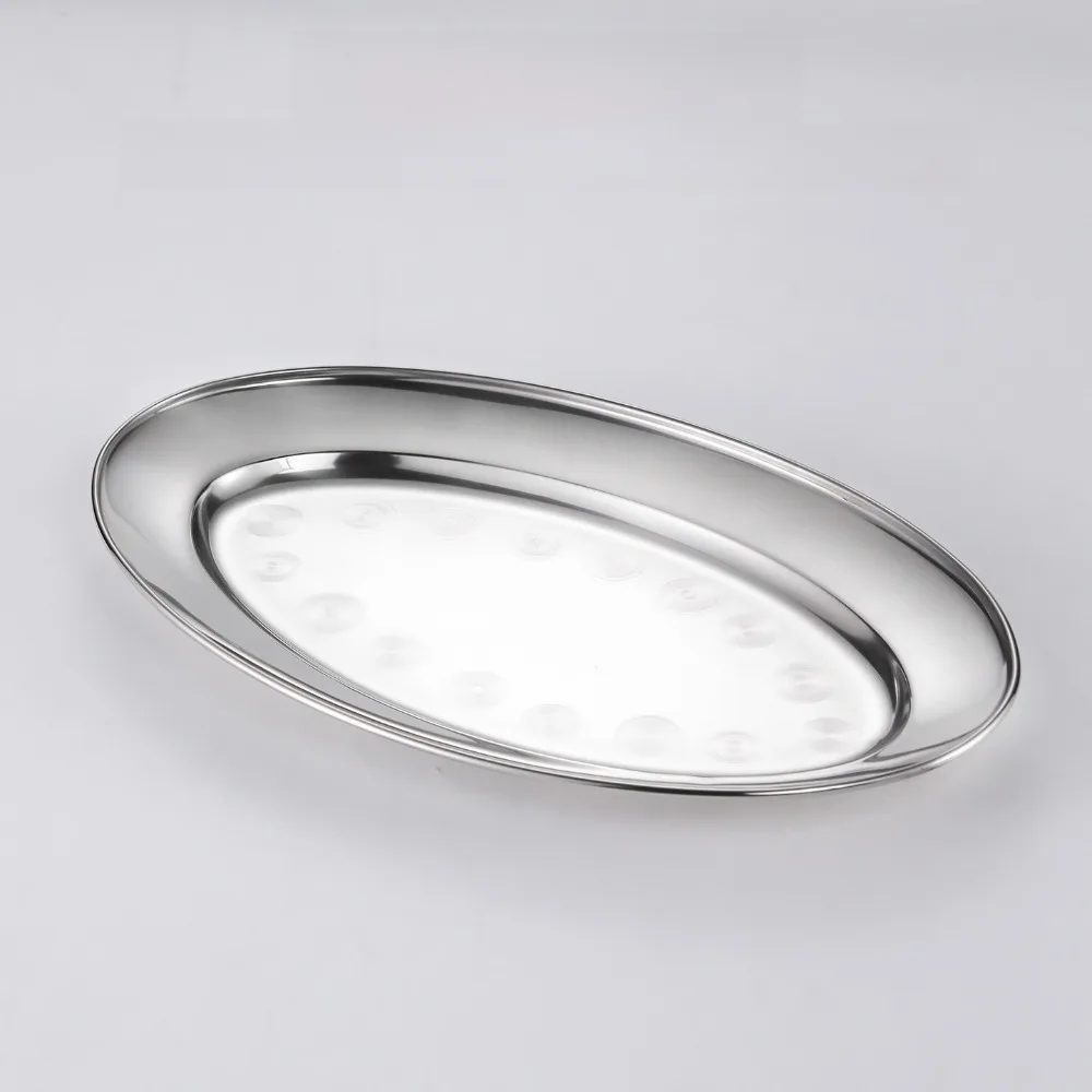 Stainless Steel Oval Fish Plates Shallow Design 22-35cm Diameter Dinner Plates Oval Shape Multi-Size Barbecue Trays Barbecue Use