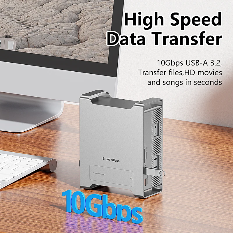 

USB C Hub with M.2 NVME SSD slot Enclosure for Mac Mini M4/M4 Pro Stand Type-C Docking Station SSD Case HDMI USB3.2 SD4.0 TF4.0