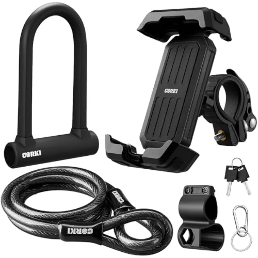 

Bike Lock Heavy Duty Anti Theft U Lock with 5ft Security Cable with Bike Phone Holder Bundle