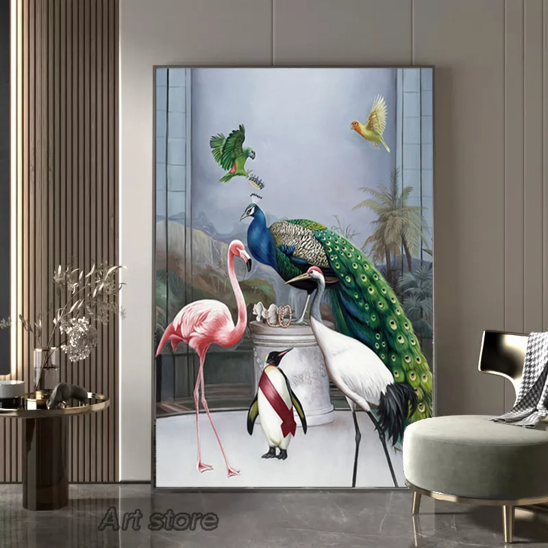Luxury Animal World Poster Peacock Zebra Elephant Flamingo Adventure Wall Art Prints Canvas Painting for Home Living Room Decor