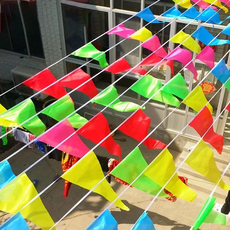 50/200m Multicolor Triangle Flags Bunting Banner Pennant Flag for Outdoor Home Garden Wedding Party Festival Holiday Decoration