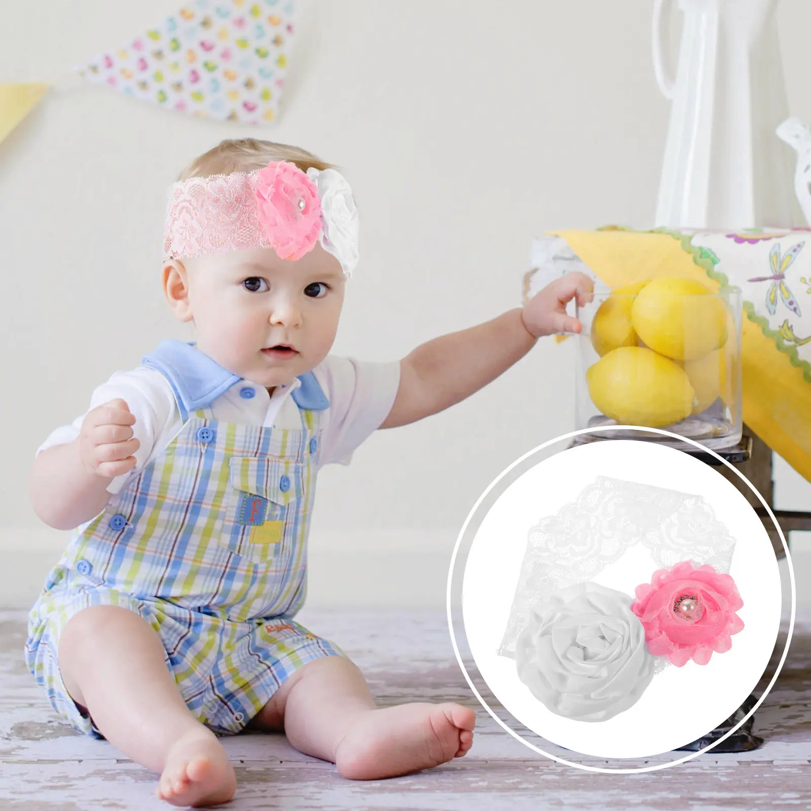 

Exquisite European Baby Flower Headband Chiffon Infant Headwear Hand-Sewn Pearl Floral Design for Toddlers Birthday Wedding