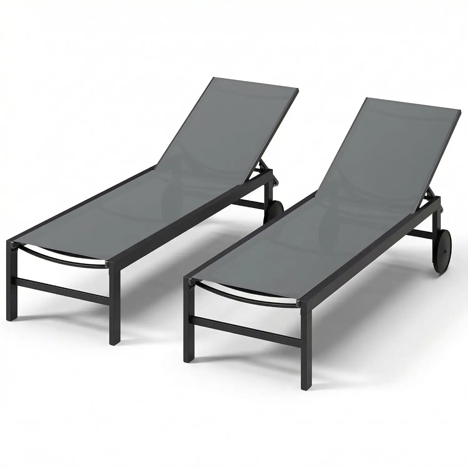 Adjustable Outdoor Chaise Lounge 2pcs, Aluminum Reclining Pool Chair with Wheels for Patio Backyard Beach, Grey, Customized