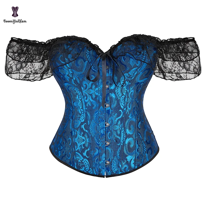 Front 6 Busk Closure 12 Glue Boned Lace Up Gothic Vintage Corset Top Bustier With Sleeve For Women Body Shaper Plus Size S-6XL