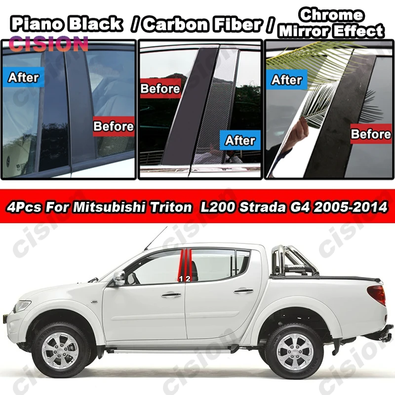 

Car Door Center B C Pillar Post Cover Trim For Mitsubishi Triton L200 2005-2014 Black Carbon Fiber Chrome Window Column Sticker