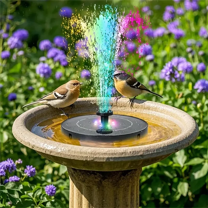 

B97A-Solar Fountain Pump With LED Lighting 6 Nozzles For Bird Bath Pond Outdoor Aquarium Garden Decoration Patio Water Cycling