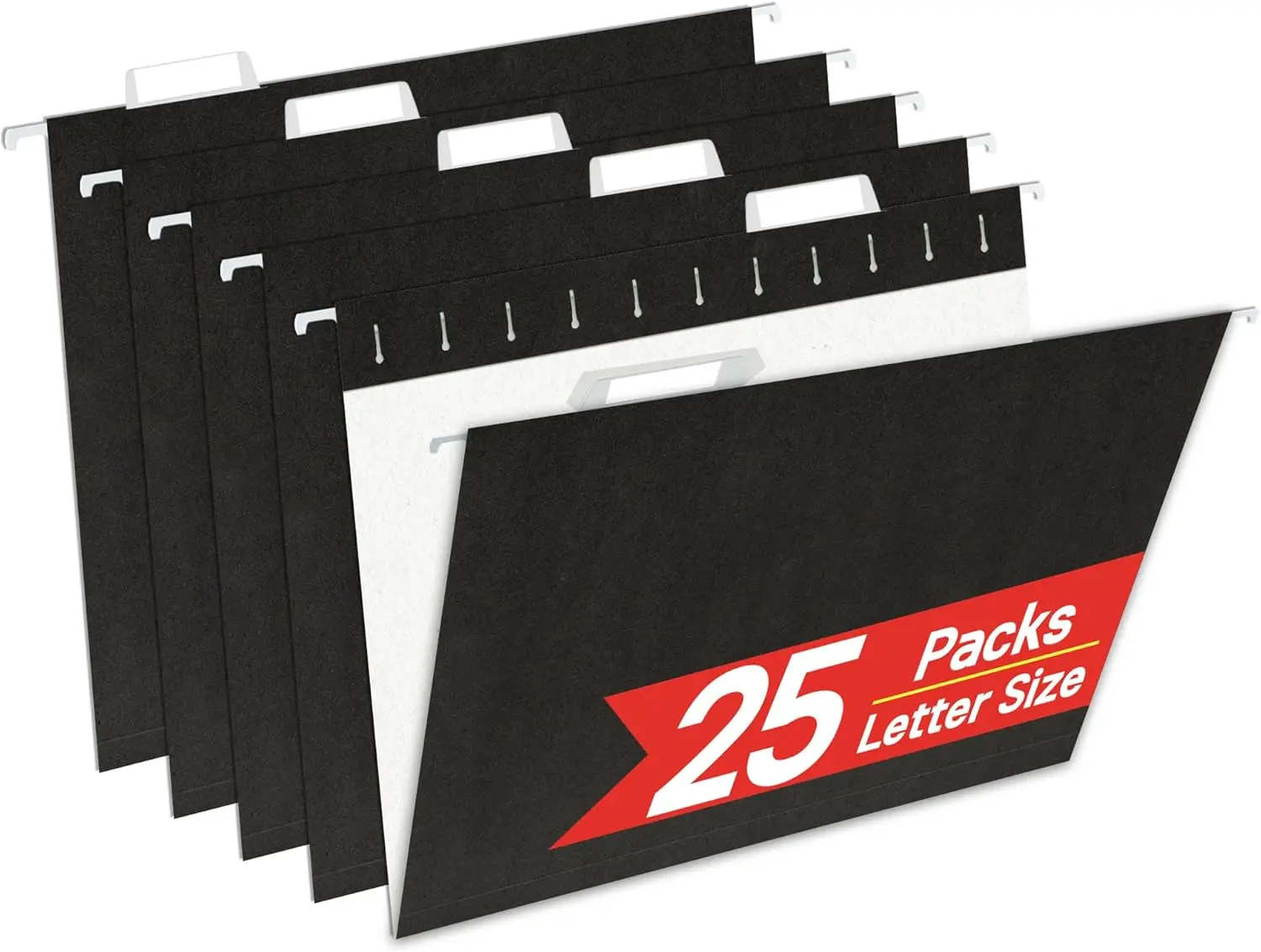 

25 Pack Black Hanging File Folders, Letter Size 8.5x11 Inch, Reinforced Rods for Smooth Gliding, Adjustable Tabs & Inserts