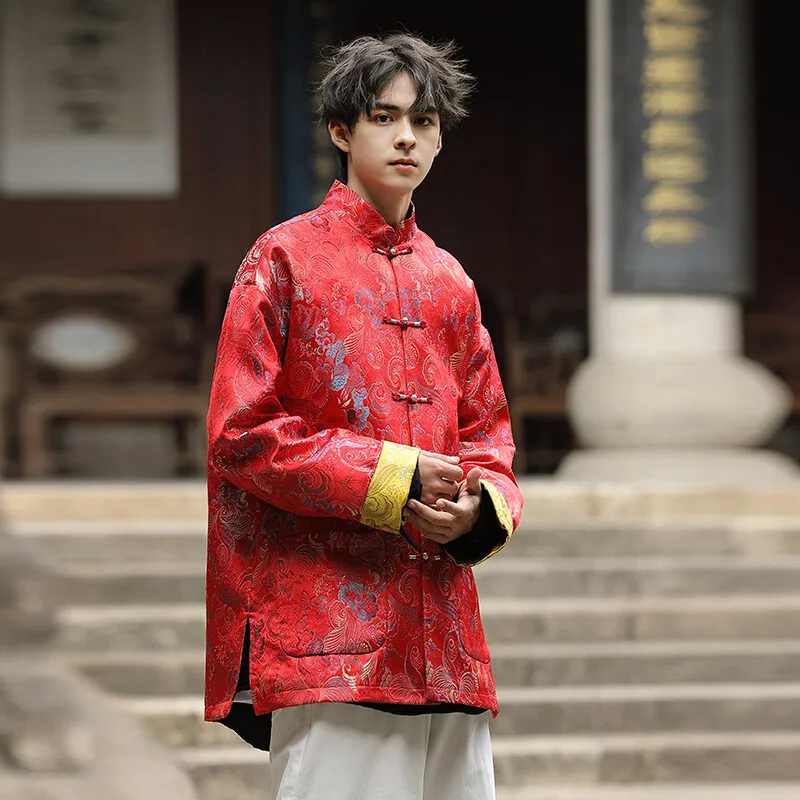 

Thiened Cotton Tang Suit Jaet Autumn Winter New Chinese Sle Men's Faion Retro Button Hanfu Jui Clothing Outerwear