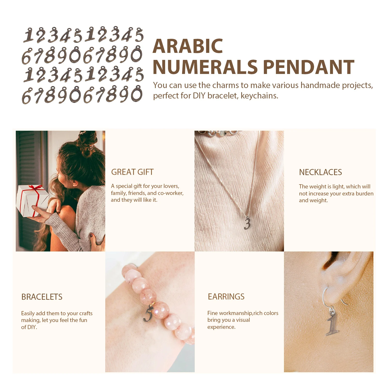 

50Pcs Numbers Metal Charms Arabic Numerals 0-9 Alloy DIY Pendants for Jewelry Bracelets Earrings Keychain Crafts