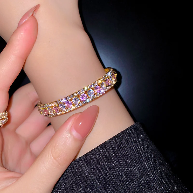 Geometric Zircon Bracelet & Bangles For Women Pink Green Cuff Bracelets Weddings Party Jewelry