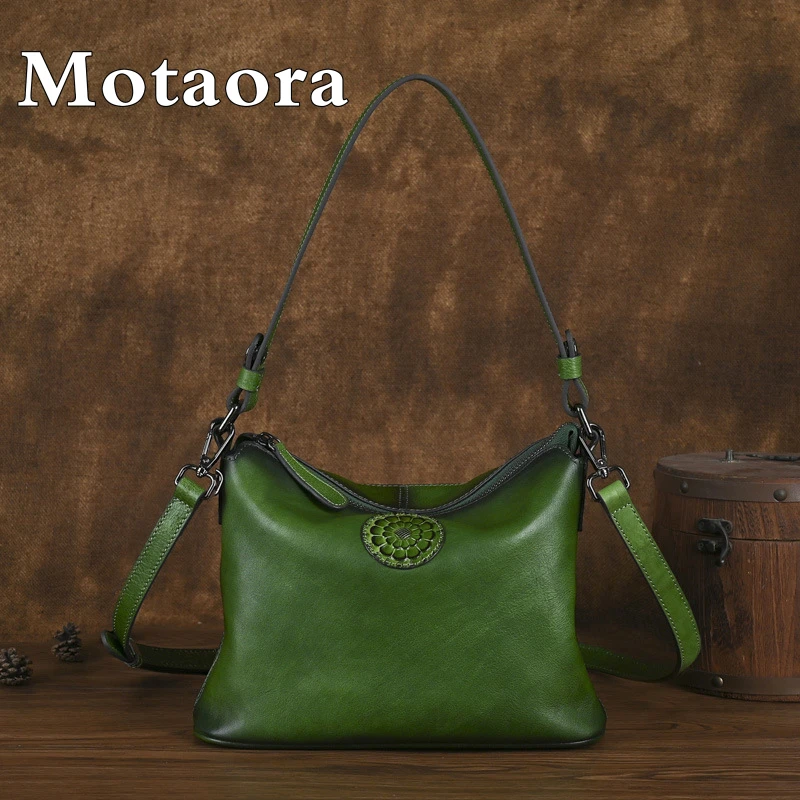 MOTAORA New Small Vintage Women's Shoulder Tote Bag Casual Genuine Leather Handbag Fashion Cowhide Underarm Crossbody Bags Purse