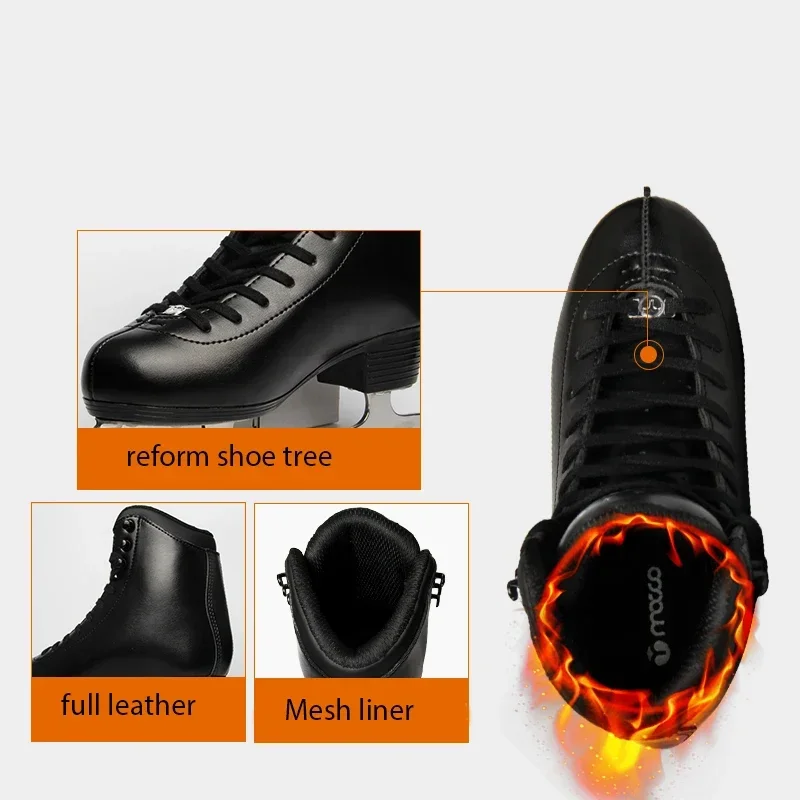 EU28-44 Genuine Leather Ice Figure Skate Shoes Professional Thermal Warm Thicken Ice Blade Skating Shoe for Kids Adult Beginner