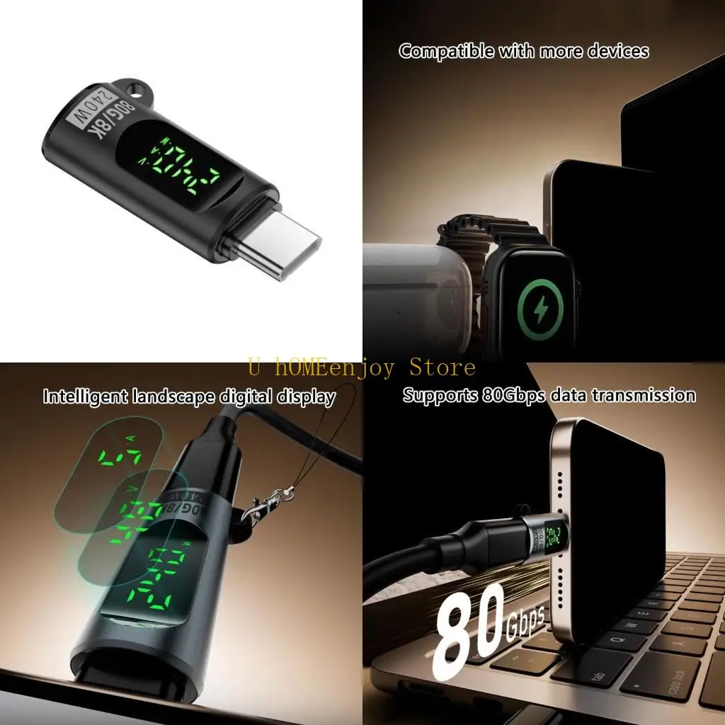 B0KF 80Gbps USB C Adapter PD240W Type C Adapter USB C Extender OTG Adapter for 8K Video and 80Gbps Data Transfer