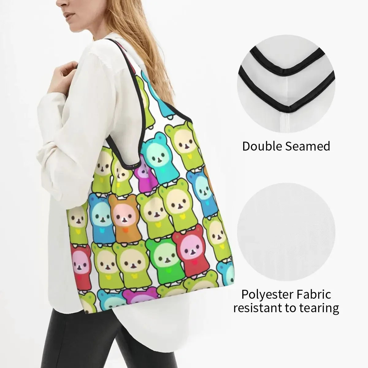 Rilakkuma Shopping Bag Foldable Grocery Eco Bags Large Capacity Korilakkuma Frog Recycling Bags Washable Handbag