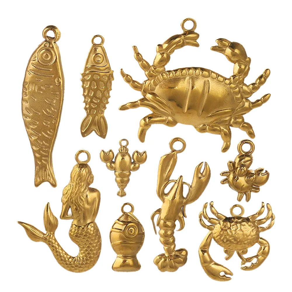 

5PCS Stainless SteelMermaid Crab Lobster Charms Connectors Gold-Plated DIY Necklace Earrings Jewelry Making Materials Wholesale