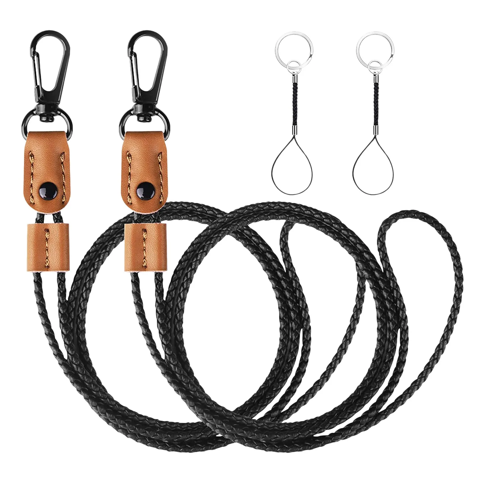 2 Pcs Braided Leather Badge Lanyards for ID Badges Holders Keys Long Strap Neck Lanyard Keychain for Men,Women C