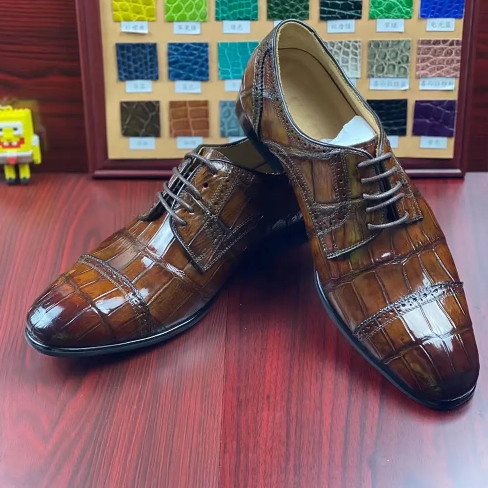yingshang new men formal shoes male crocodile shoes brush color brown wedding shoes