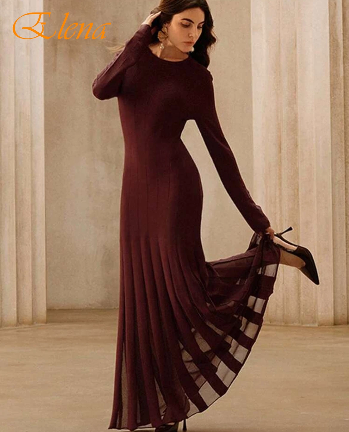 

Customized Mermaid Crew Neck Long Sleeves Formal Evening Dress Classic Bespoke Occasion Gowns High Quality Celebrity Gowns