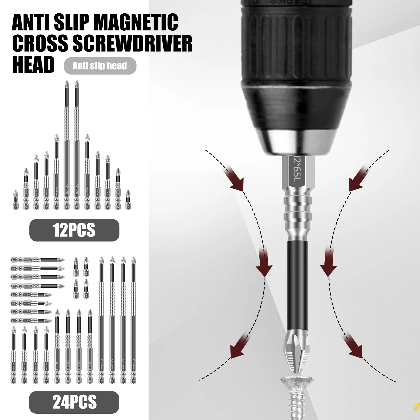 

12/24 шт., набор магнитных отверток, долговечность, K5, набор отверток Phillips с зубцами из сплава, универсальный противоскользящий, нержавеющий