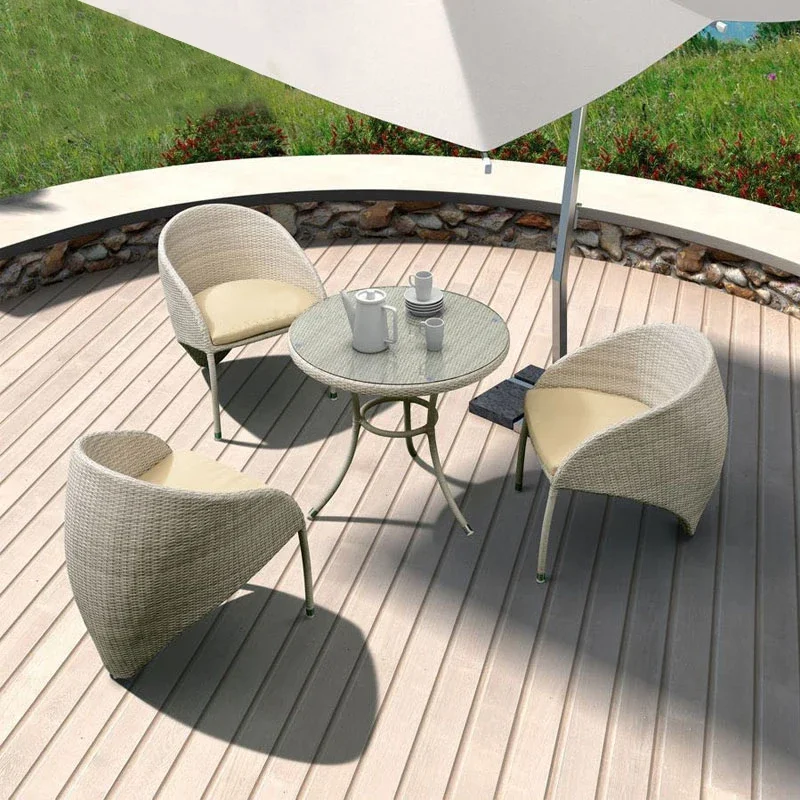 Custom-made outdoor rattan chair three-piece set of rattan table and chair leisure villa furniture with umbrella chair