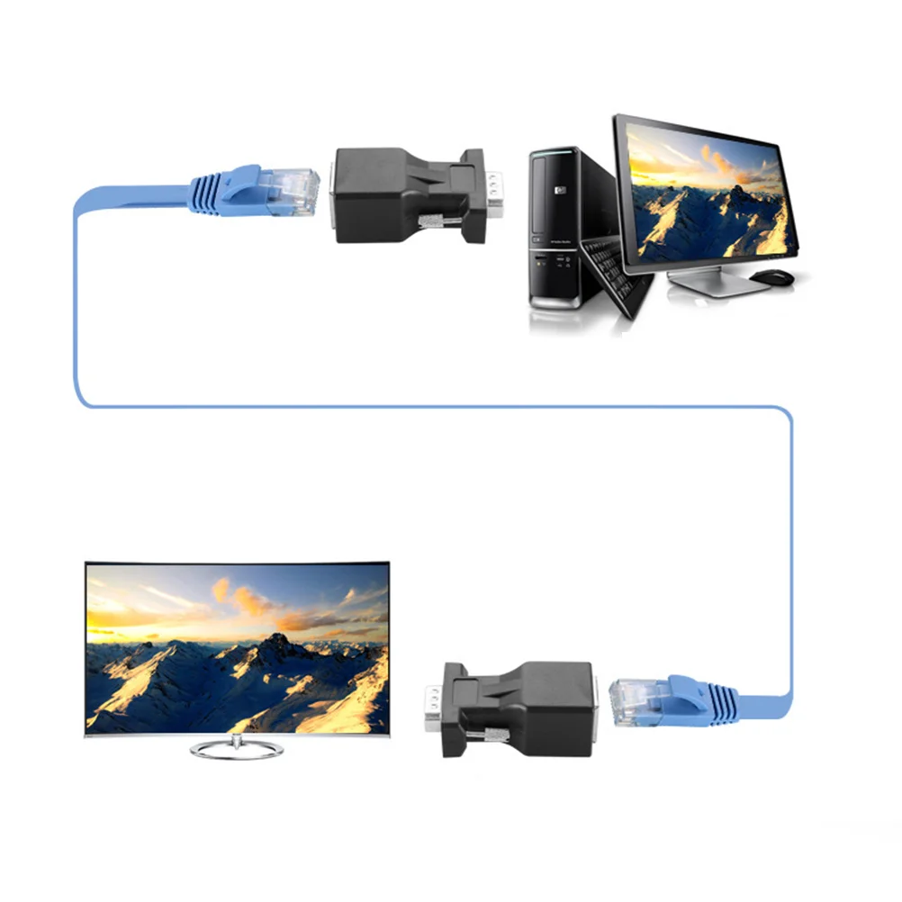 

2 pcs Vga Adapter 9-Pin Male To Female Converter For Pc Laptop Projector Monitor Extension Black Pvc Wear-Resistant Network