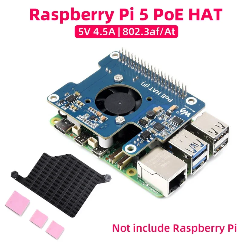 

Raspberry Pi 5 PoE HAT (F) 802.3af/при высокой мощности, через Ethernet