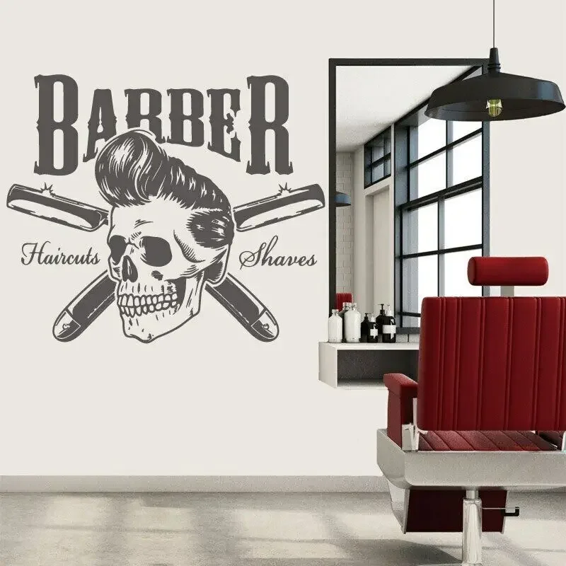 Text Style Can Be Customized for Hairdresser Barbershop Wall Sticker Razor Shaving Barbershop Window Door Decorative Vinyl Decal