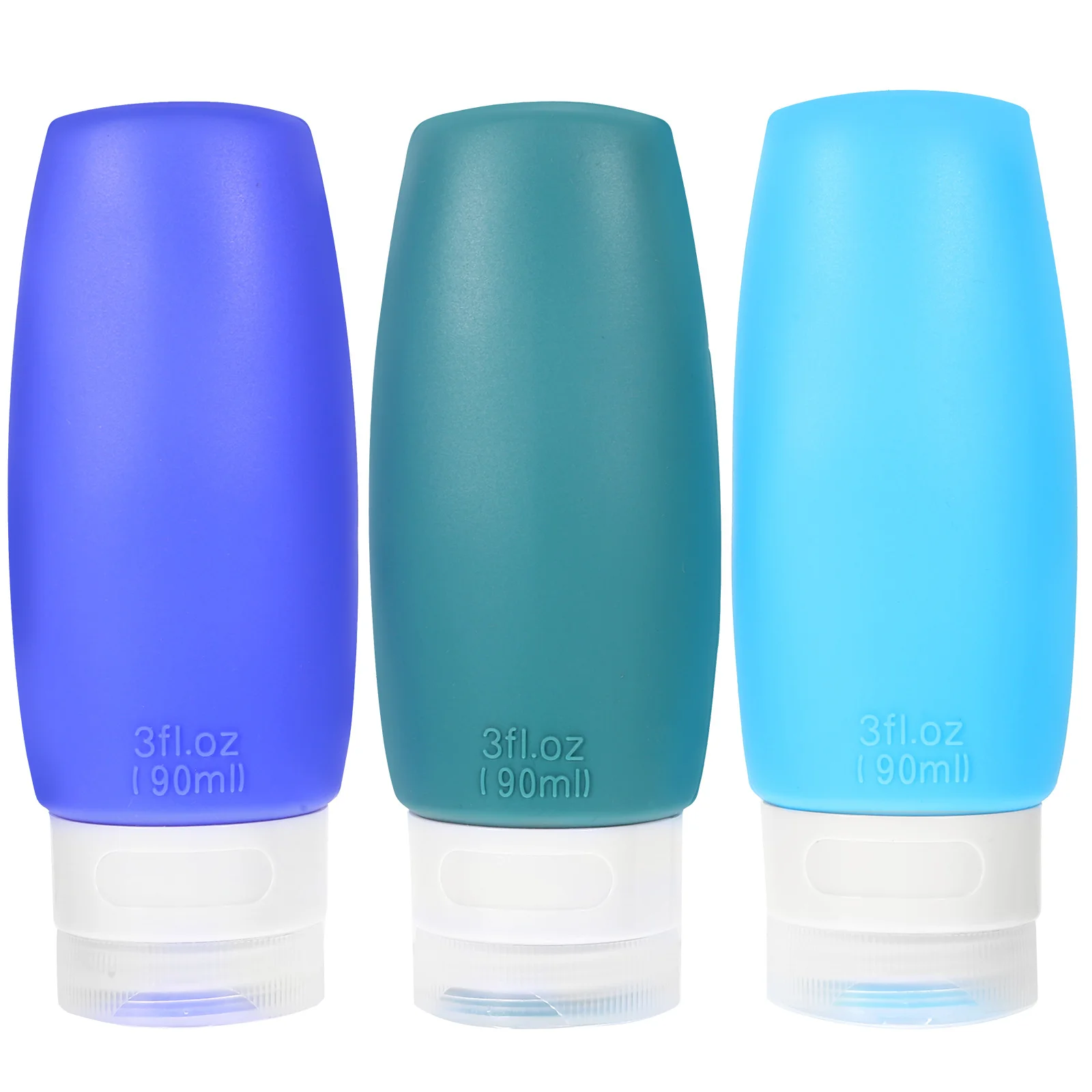 Set di bottiglie da viaggio in silicone da 3 pezzi Contenitori portatili ricaricabili a prova di perdite per shampoo, lozioni, balsamo, articoli da toeletta da viaggio