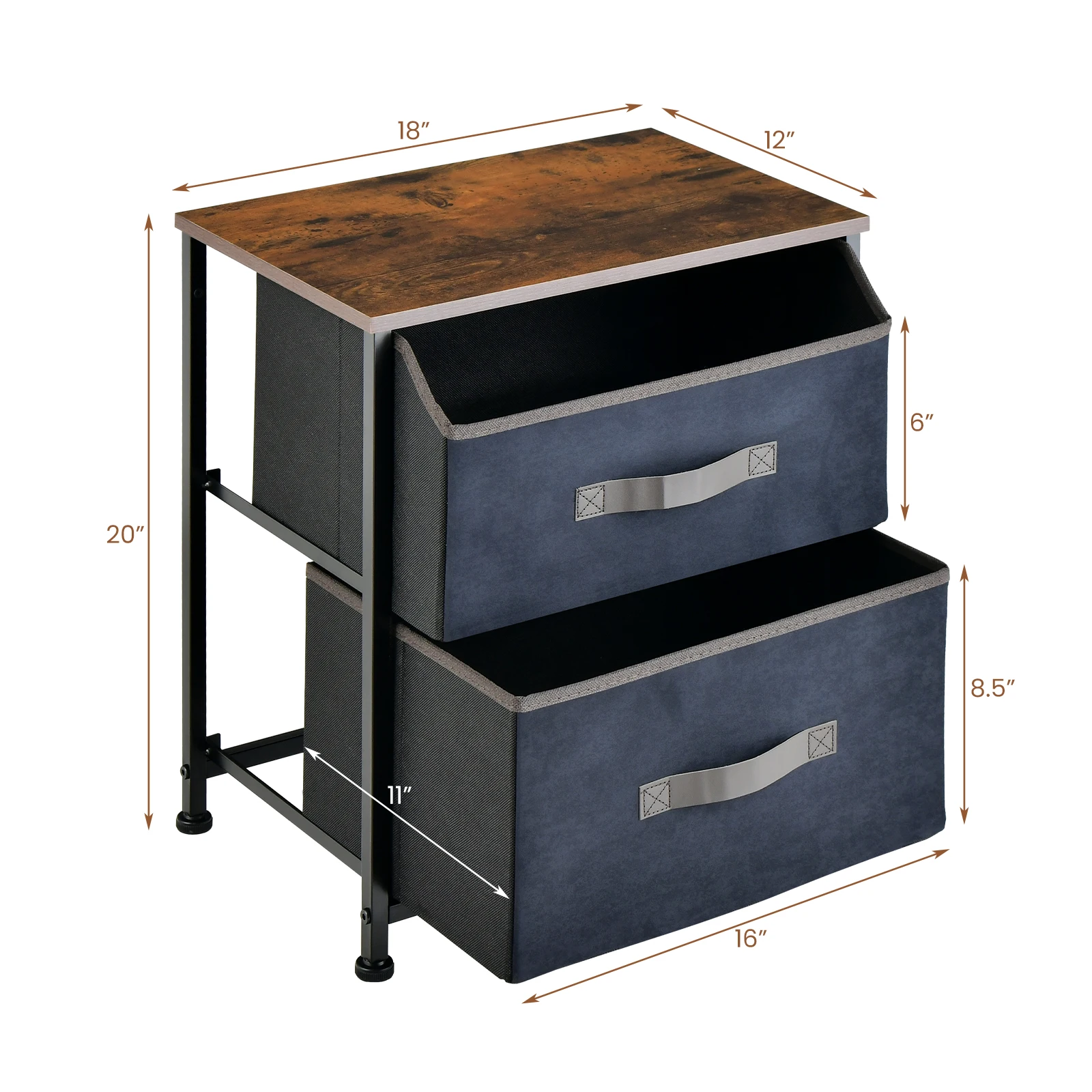 Nightstand End Side Table Dresser with 2 Pull-out Fabric Drawers for Bedroom