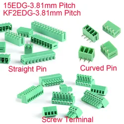 KF2EDGK-3.81ピッチコネクタ、PCBネジ端子ブロック、直角プラグタイプ、300v、8a、3.81mm、2ピン、3ピン、4ピン、5ピン、6ピン、8ピン10ピン、12ピン、5個