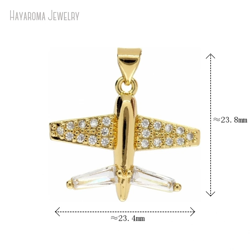 

5Pcs Pendant Wholesale Jewelry Invisible Setting Gold Color Metal Cubic Zirconia Copper Geometric Airplane Charms PM53974