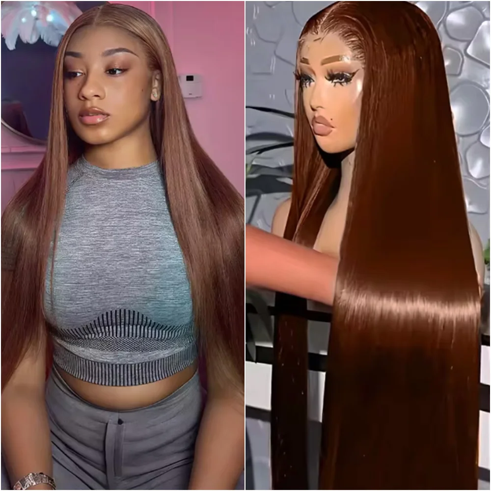 

Bone Straight 13x6 Lace Frontal Wig 40 Inches 220 Density Chocolate Brown 13x4 HD Lace Front Brazilian Human Hair Wigs For Women