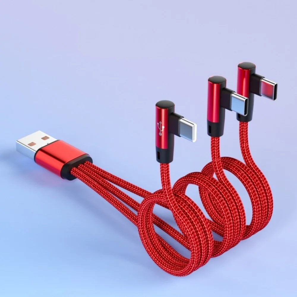 66W USB-A-auf-3x-Typ-C-Kabel, 90-Grad-Winkel, schnelles Laden für Samsung S24, Xiaomi, Huawei Smartphones, USB-C, Hochgeschwindigkeits-Datenübertragung