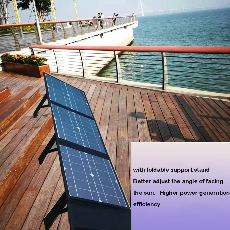 18V 100W Foldable Solar Panel DC+USB Fast Charge Portable Solar Cell Battery Charger Power Bank for Phone Hiking Camping RV Car