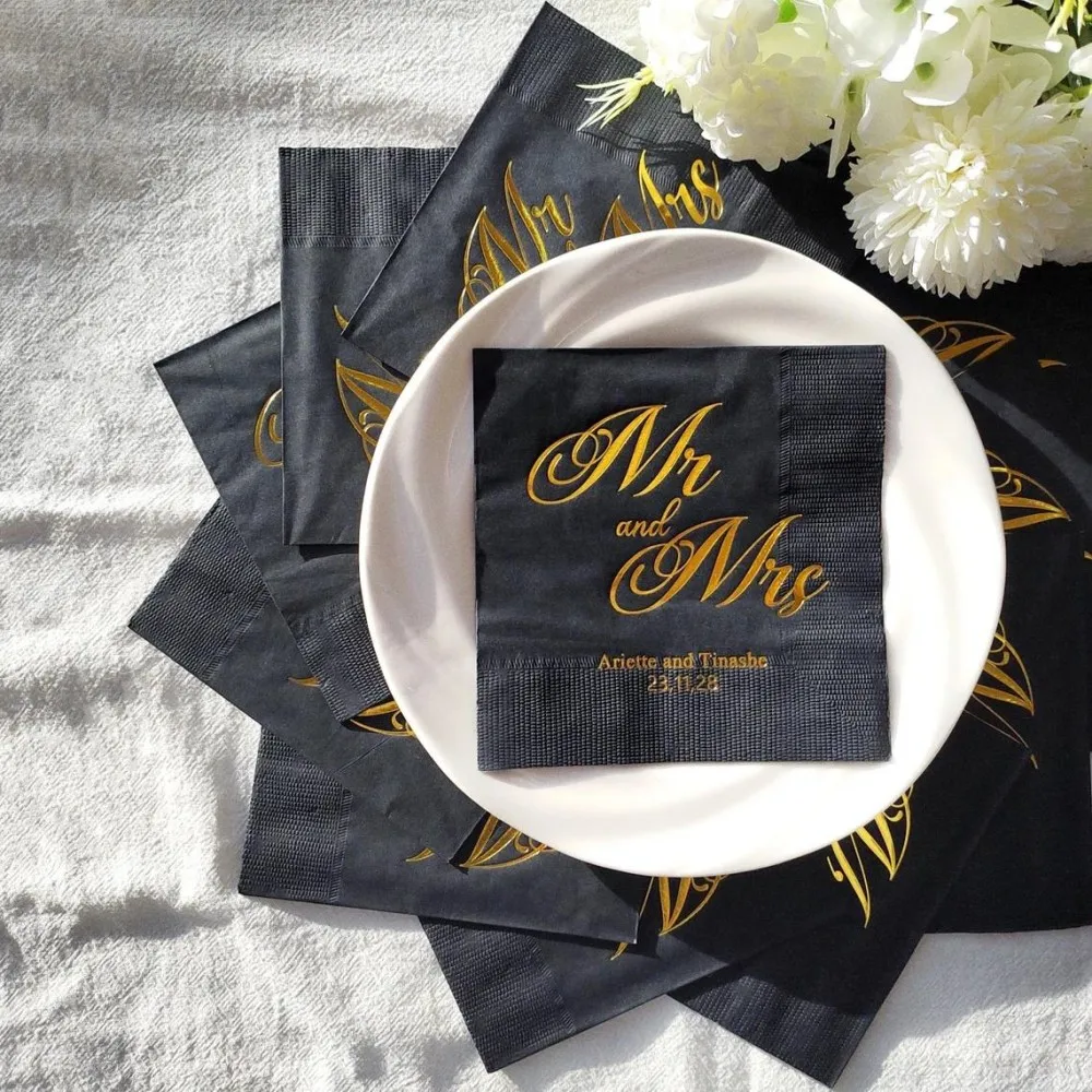 50 pcs Elegant Personalized Cocktail Napkins - Customizable for Weddings, Parties & Special Occasions, Wedding napkinsa