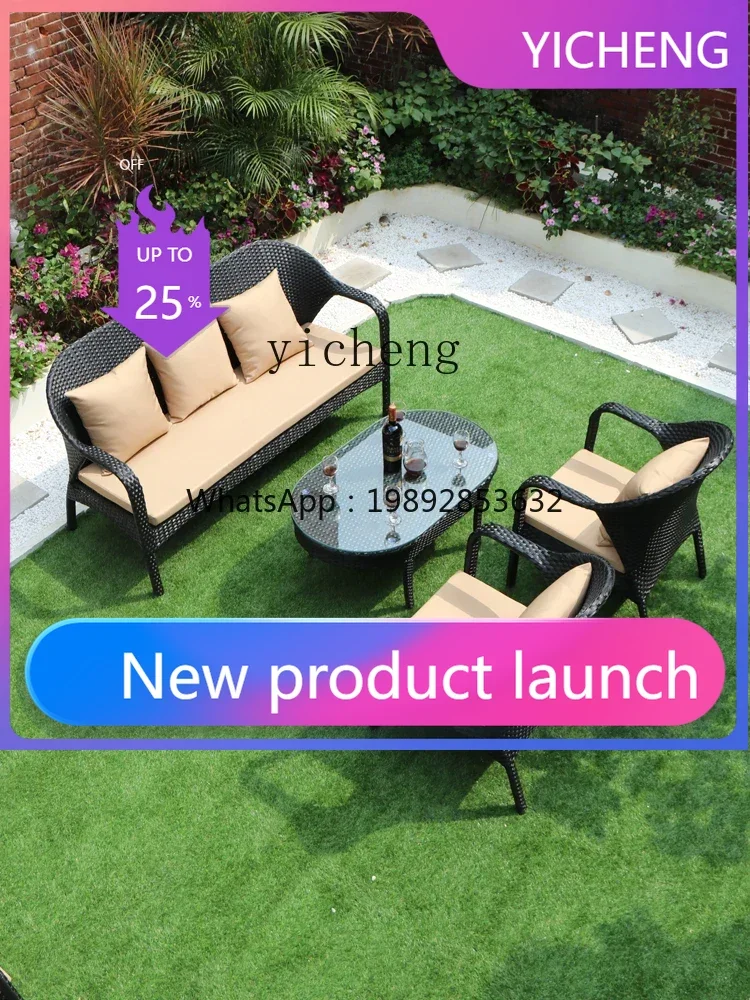 O3-13   outdoor rattan sofa courtyard double rattan chair waterproof sunscreen leisure furniture